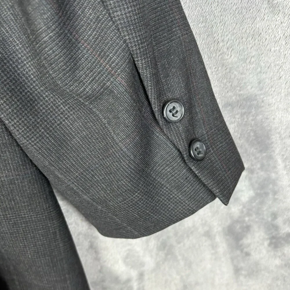 Vtg Brooks Brothers Blazer Men 42 Long 3 Button Pure Wool Gray Blue Plaid Jacket